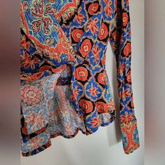 🕔 NWOT | Free People | Falling For You | Paisley Surplice Peplum | Blu/Orng | XS - Picture 5 of 7
